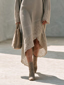 Lace Trim Turtleneck Knit Maxi Dress