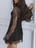 Sexy Sheer Lace Long Sleeve Mini Dress