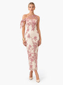 One-Shoulder Floral Embroidery Maxi Dress
