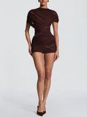 Sexy Ruched Draped Top & Mini Skirt Two Piece Set