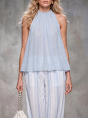 Elegant Sleeveless Top & Striped Wide-Leg Pants Set