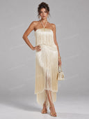 Elegant Halter Neck Fringe Maxi Dress