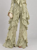 Elegant Ruffle Blouse & Flare Pants Two Piece Set