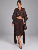Elegant Cropped Top & Fringe Capri Pants Two-Piece Set