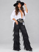 Casual Shirt & Layered Fringe Wide Leg Pants Two Piece Set