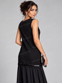 Elegant V Neck Drop Waist Sleeveless Maxi Dress