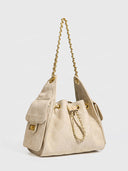 Suede Quilted Chain Shoulder Bucket Bag