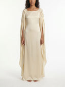 Boat Neck Cape Sleeve Satin Maxi Dress
