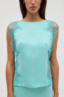 Elegant Lace Trim Sleeveless Satin Two-Piece Set