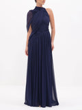 One‑Shoulder Draped Ruched Maxi Dress
