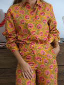 Unique Floral Print Mustard Shirt