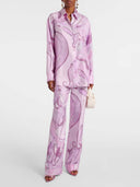 Exquisite Orchid Print Satin Twill Button Shirt & Straight-Leg Pants Set