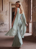Portia Jade Crepe Strapless Maxi Dress With Detachable Georgette Cape