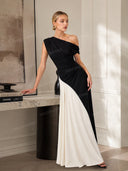 Elegant Asymmetric Off-Shoulder Pleated Maxi Dress
