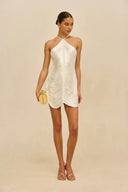 Elegant Satin Fringe Halter Backless Mini Dress