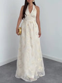 Exquisite Halter Neck Sequin Pattern Maxi Dress