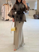 Elegant Kimono-Style Top & Satin Mermaid Skirt Two-Piece Set