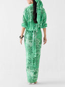 Casual Paisley Satin Shirt & Twist Wrap Skirt Set