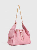 Suede Quilted Chain Shoulder Bucket Bag