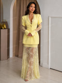 Tailored Blazer & Sheer Lace Maxi Skirt Set