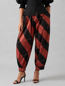 Elegant Puff Sleeve Top & Striped Harem Pants Two-Piece Set