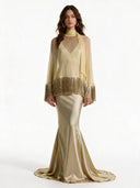 Elegant Fringe Shawl Top & Satin Maxi Skirt Three-Piece Set