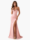 Elegant Floral Embroidered Ruched Slit Maxi Dress