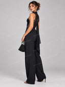 Elegant Sheer Mesh Bodysuit & Wide Leg Pants Two Piece Set