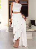 Elegant Crop Top & Tiered Asymmetrical Skirt Two-Piece Set