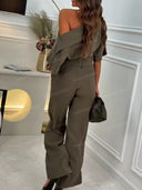 Elegant Asymmetric Top & Wide-Leg Pants Two-Piece Set