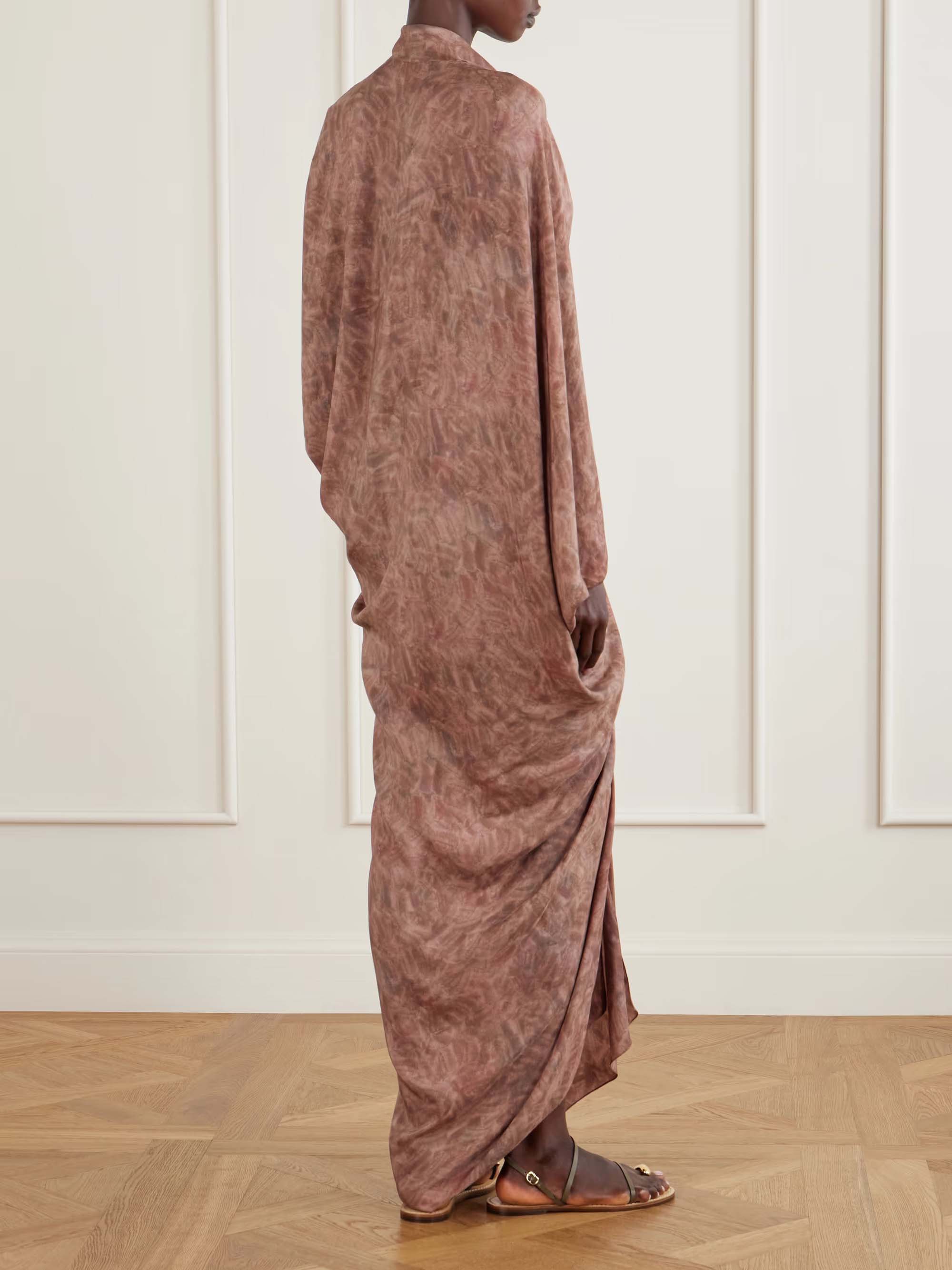 Elegant Draped Batwing Sleeve Maxi Kaftan Dress