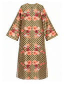 Floral Check Print Bell Sleeve Maxi Dress