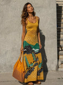 Boho Graphic Print Scoop Neck Knit Maxi Dress