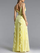Elegant Spaghetti-Strap Ruffled Pleated Chiffon Maxi Dress