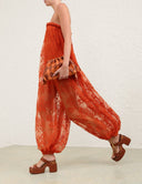 Strapless Floral Lace Loose Harem Jumpsuit