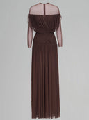 Elegant Ruched Draped Mesh Maxi Dress