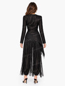 Elegant Long Sleeve Top & Fringe Pants Two-Piece Set