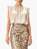 Elegant Sleeveless Blouse & Sequin Midi Skirt Two-Piece Set