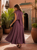 Retro Print Scarf Neck Top & Flowing Maxi Skirt Two-Piece Set