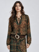 Retro Paisley Print Blouse & Asymmetric Maxi Skirt Two Piece Set