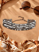 Layered Sequin Disc Statement Choker Necklace