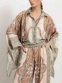 Retro Paisley Print Satin Loose Shirt Two-Piece Set