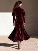 Elegant Velvet Cape Sleeve Mermaid Midi Dress