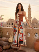Unique Artistic Abstract Print Midi Dress