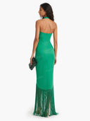 Emerald Green Halter Fringe Maxi Dress