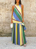 Colorful Stripe Halter Maxi Dress