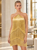 Exquisite Halter Layered Fringe Mini Dress