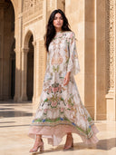 Exquisite Flared Sleeve Floral Print Satin Maxi Dress