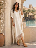 V-Neck Tassel Design Maxi Dress