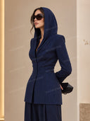 Pinstripe Hooded Tailored Blazer
